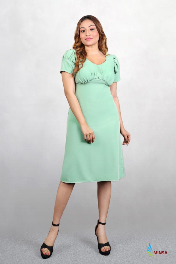 V- NECK GATHER DRESS - Image 2