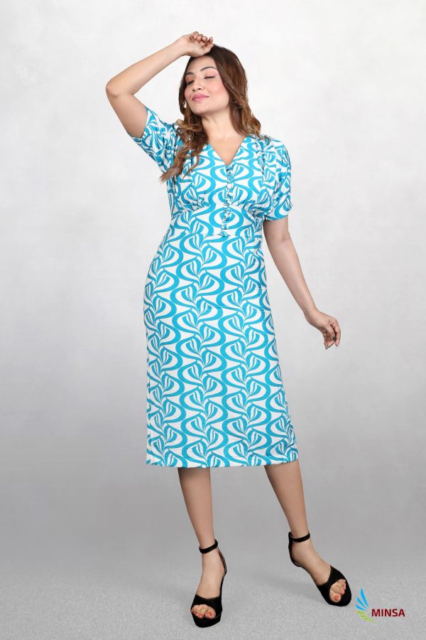 Front button v-neck Printed Dress - Image 2