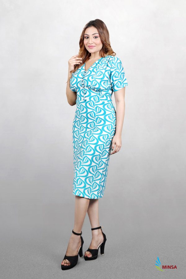 Front button v-neck Printed Dress