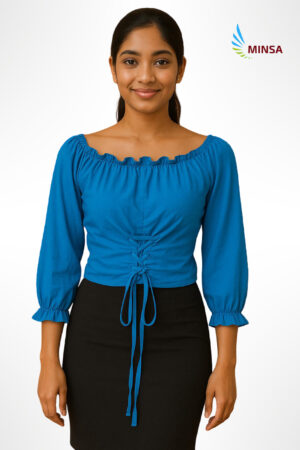 Blue Off Shoulder Puff Sleeves