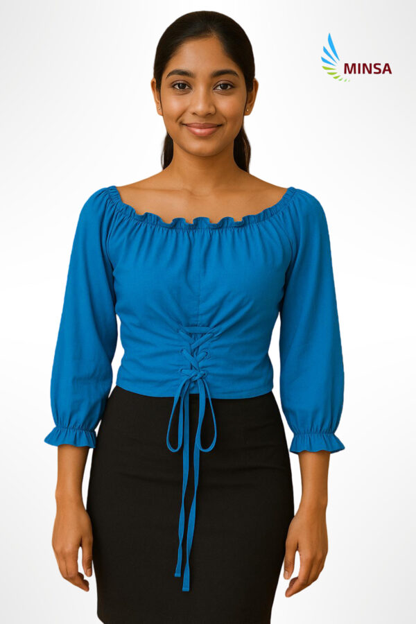 Blue Off Shoulder Puff Sleeves