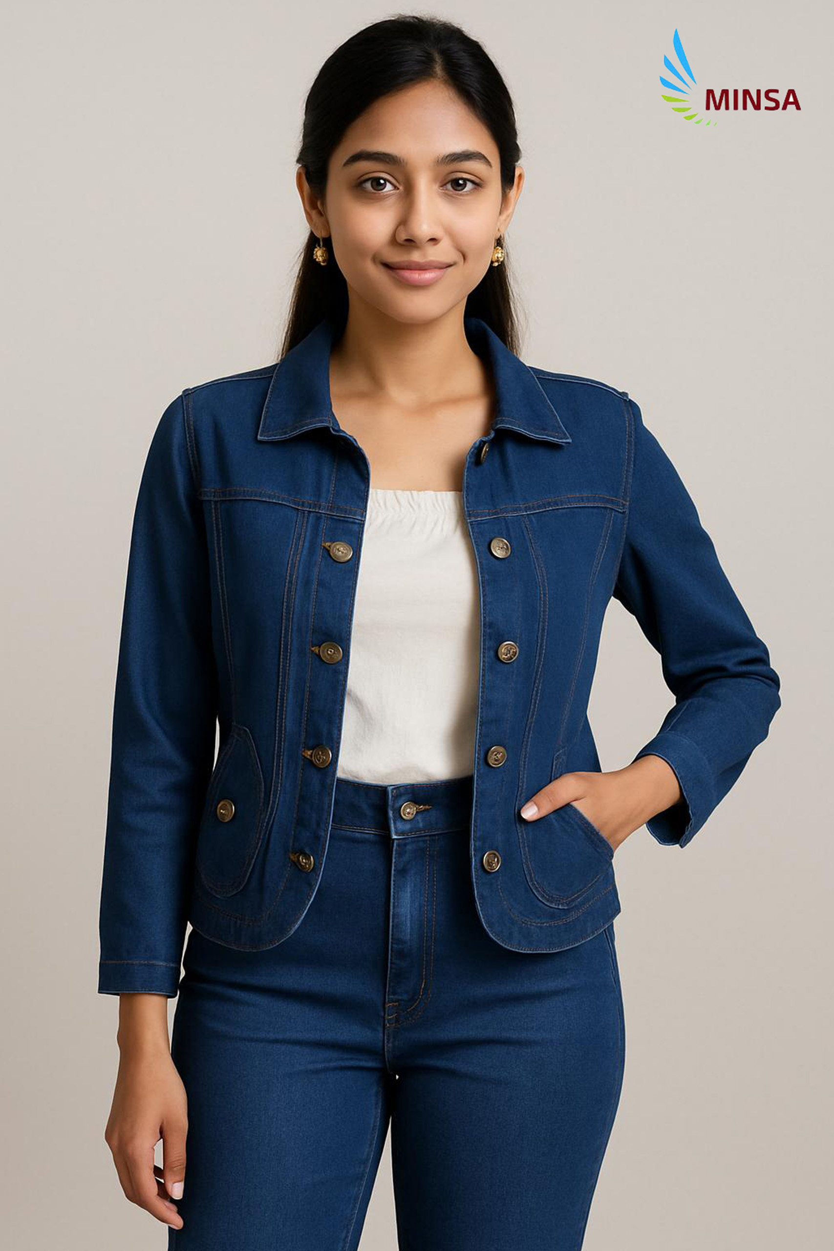 Ladies Dark Blue Denim Jacket