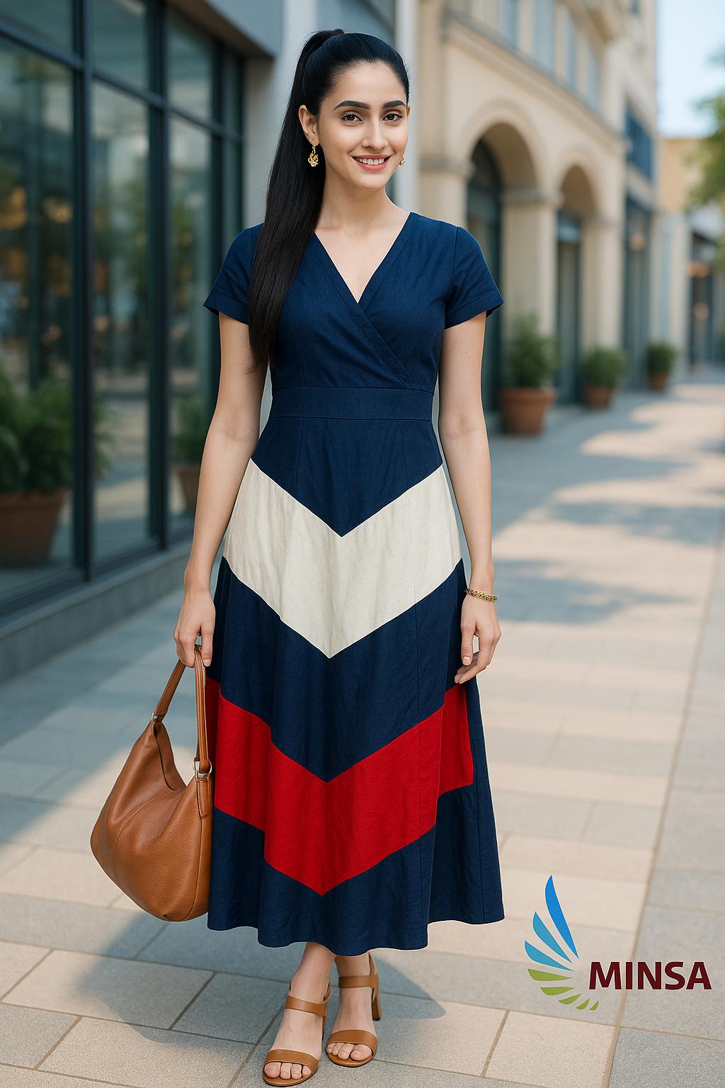 Navy Charm Linen Maxi Dress